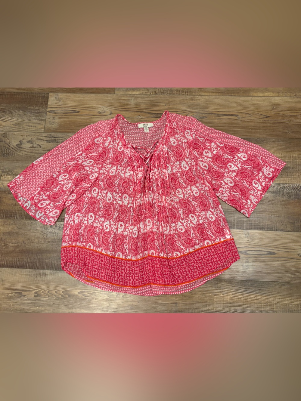 Vintage America XL Pink Paisley Peasant Blouse oversized airy